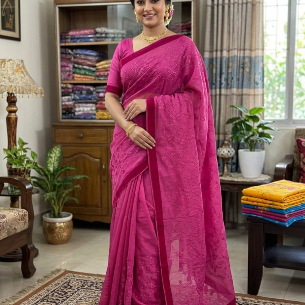 Embroidery Premium Half Silk Sharee