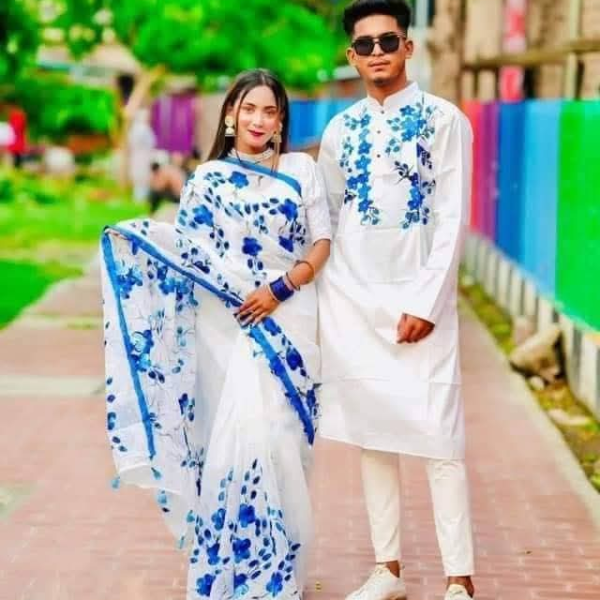 Hand print saree and Panjabi