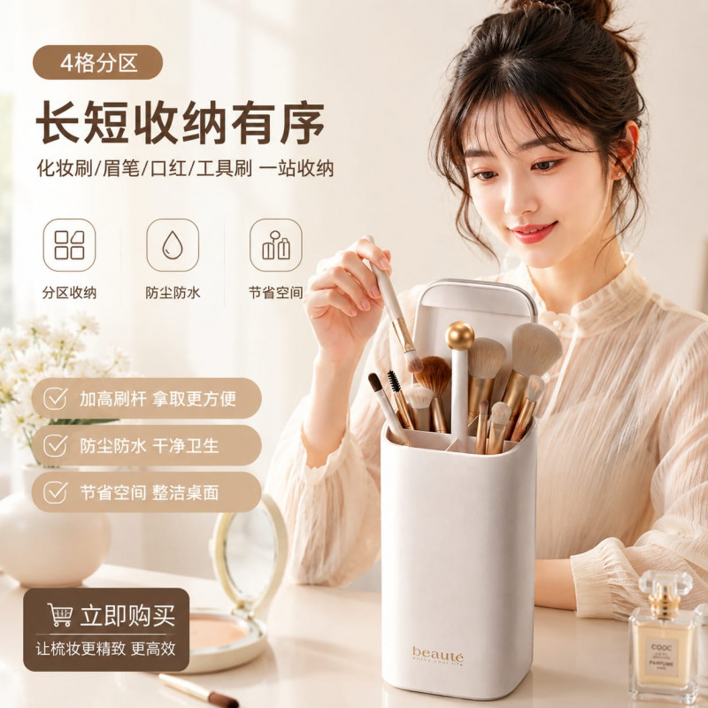 Automatic Lifting Dustproof Makeup Brush Holder