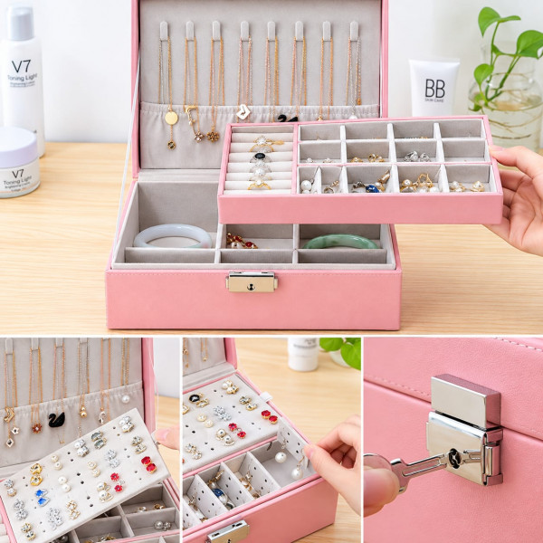 Double Layer Jewellery Box (Pink)