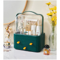 (Green) Large Capacity Dust Proof Transparent Lid Drawer Makeup Storage Box