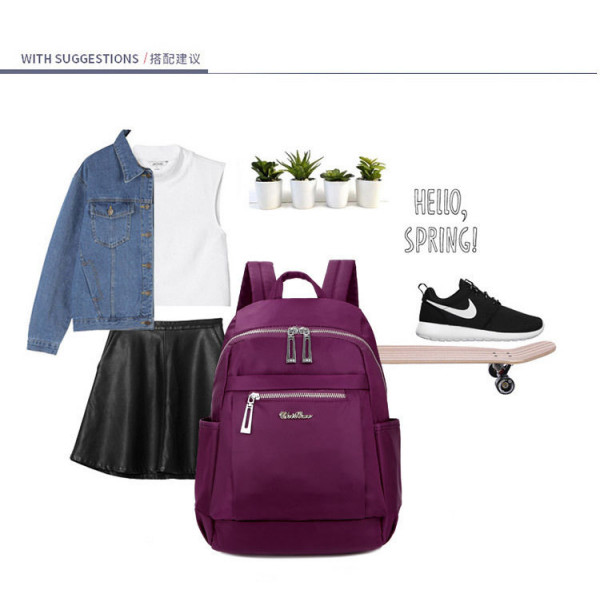 Nylon Backpack Durable Waterproof Casual Shoulder Bag(Purple)