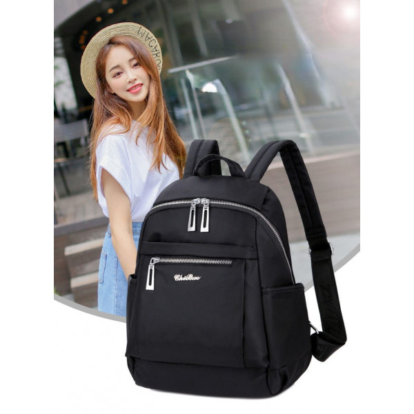 Nylon Backpack Durable Waterproof Casual Shoulder Bag(Black)