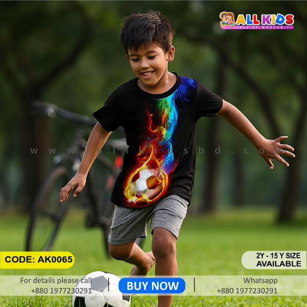 FOOTBALL FIRE KIDS 3D T-SHIRT HALF SLEEVE-AK0065