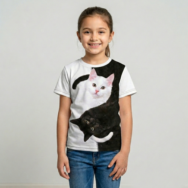 Cat white t-shirt half sleeve-AKHRC5.2