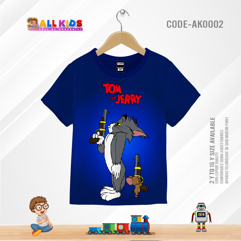 TOM AND JERRY PISTOL KIDS 3D T-SHIRT HALF SLEEVE (SUBLIMATION PRINT)-AK0002