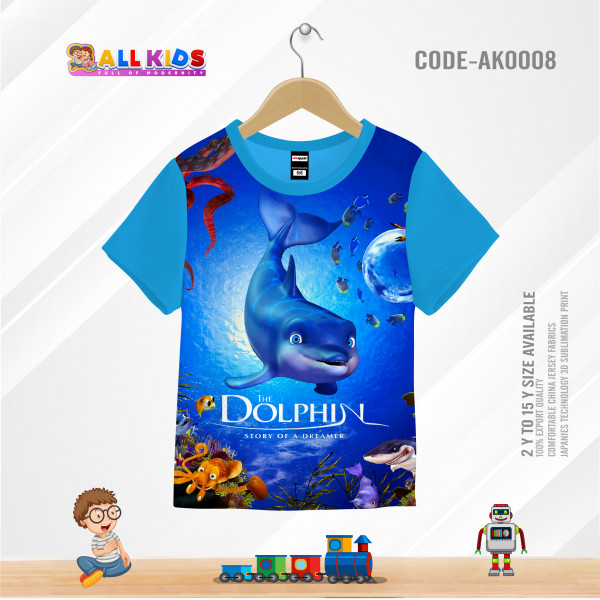 DOLPHIN STORY KIDS 3D T-SHIRT HALF SLEEVE (SUBLIMATION PRINT)-AK0008