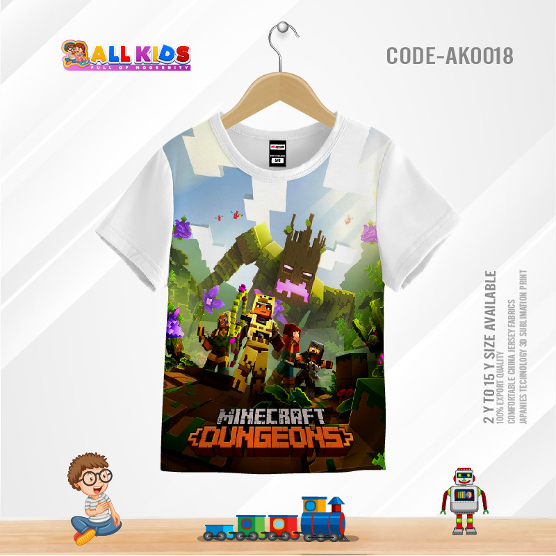 MINECRAFT WHITE KIDS 3d T-SHIRT HALF SLEEVE (SUBLIMATION PRINT)-AK0018