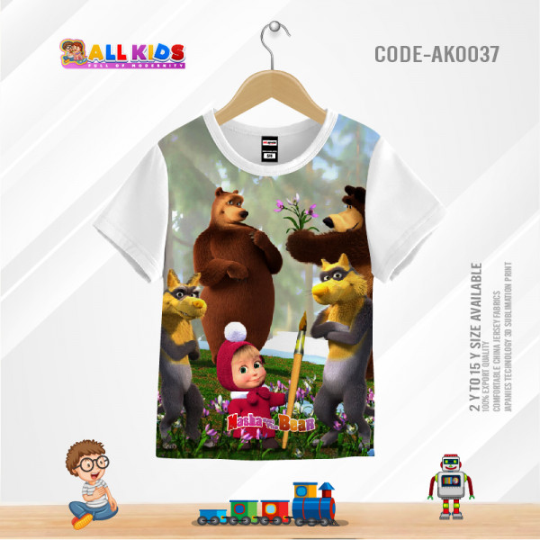 MASHA AND THE BEAR KIDS 3d T-SHIRT HALF SLEEVE (SUBLIMATION PRINT)-AK0037