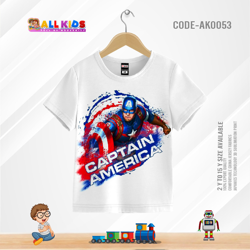 CAPTAIN AMERICA WHITE KIDS 3D T-SHIRT HALF SLEEVE-AK0053