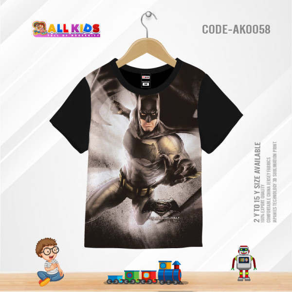 BATMAN BLACK KIDS 3D T-SHIRT HALF SLEEVE (SUBLIMATION PRINT)-AK0058