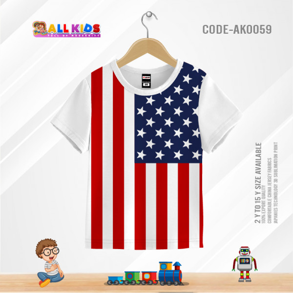 USA FLAG KIDS 3D T-SHIRT HALF SLEEVE-AK0059