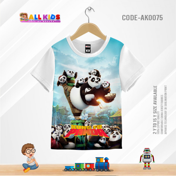 KUNG FU PANDA WHITE KIDS 3d T-SHIRT HALF SLEEVE (SUBLIMATION PRINT)-AK0075