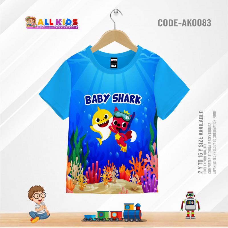 BABY SHARK BLUE KIDS 3D T-SHIRT HALF SLEEVE (SUBLIMATION PRINT)-AK0083