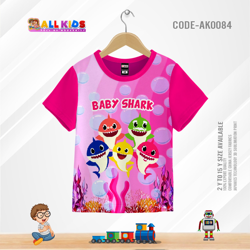 BABY SHARK PINK KIDS 3D T-SHIRT HALF SLEEVE (SUBLIMATION PRINT)-AK0084