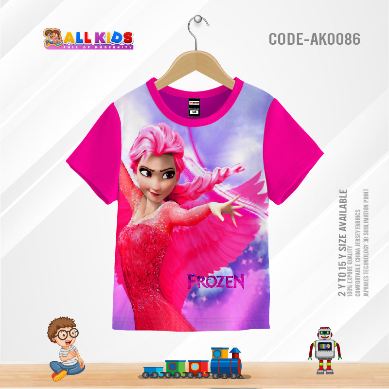 FROZEN PINK KIDS 3D T-SHIRT HALF SLEEVE (SUBLIMATION PRINT)-AK0086