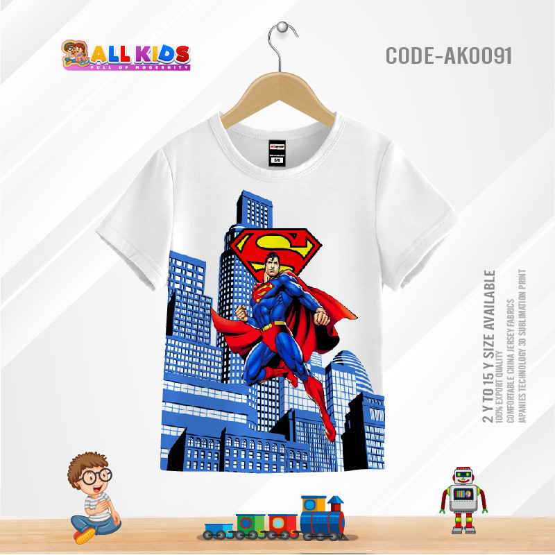 SUPERMAN WHITE KIDS 3D T-SHIRT HALF SLEEVE (SUBLIMATION PRINT)-AK0091