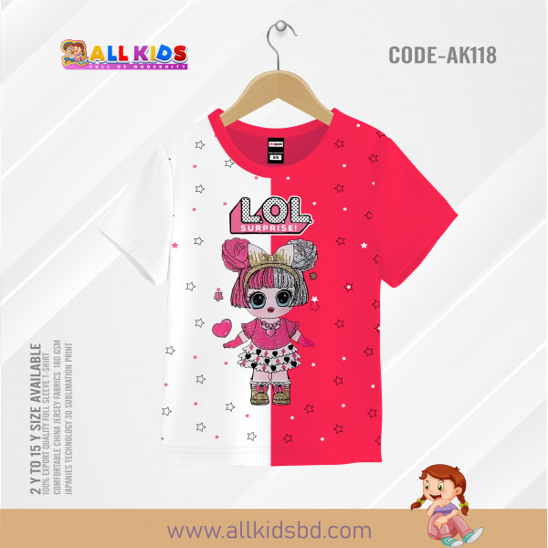 Lol girl white-pink t-shirt half sleeve-AKHRC5.1
