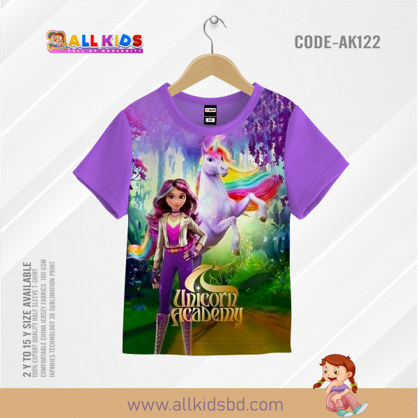 UNICORN FACTORY PURPLE KIDS 3D T-SHIRT HALF SLEEVE-AK122