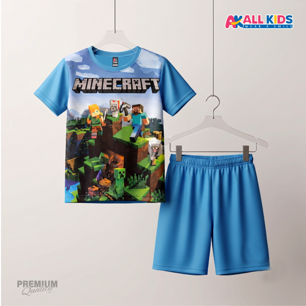 Minecraft 3D Printed T-Shirt and Shorts Set for Kids