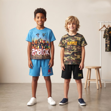 Super Kids 3D T-Shirt 2-Piece Combo – Roblox & Army