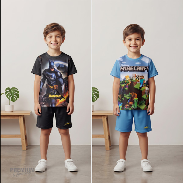 Super Kids 3D T-Shirt 2-Piece Combo – Minecraft & Batman