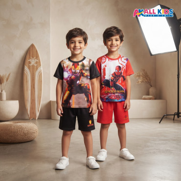Super Kids 3D T-Shirt 2-Piece Combo – Iron man & Spiderman red