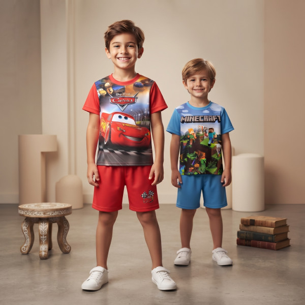 Super Kids 3D T-Shirt 2-Piece Combo – Cars 95 & Minecraft