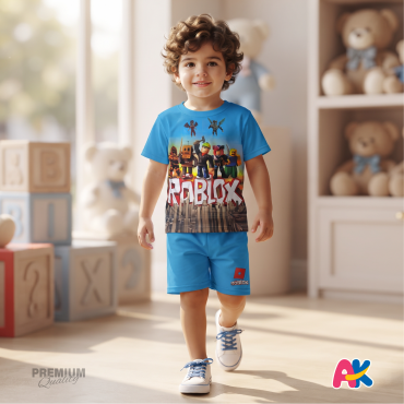 Unique Roblox Blue Kids 3D Printed T-Shirt and Shorts Set