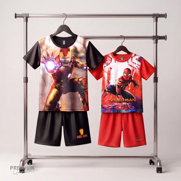 Unique Irin man & Spiderman red Kids 3D Printed T-Shirt and Shorts Combo Set