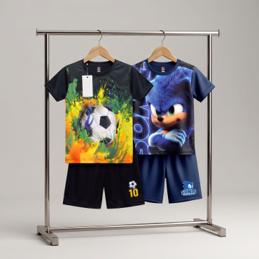 Unique Football & Sonic Kids 3D Printed T-Shirt and Shorts Combo Set