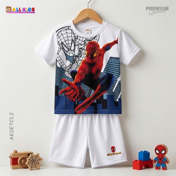 T-shirt & half pant set  Spiderman white design-AKSETC1.2