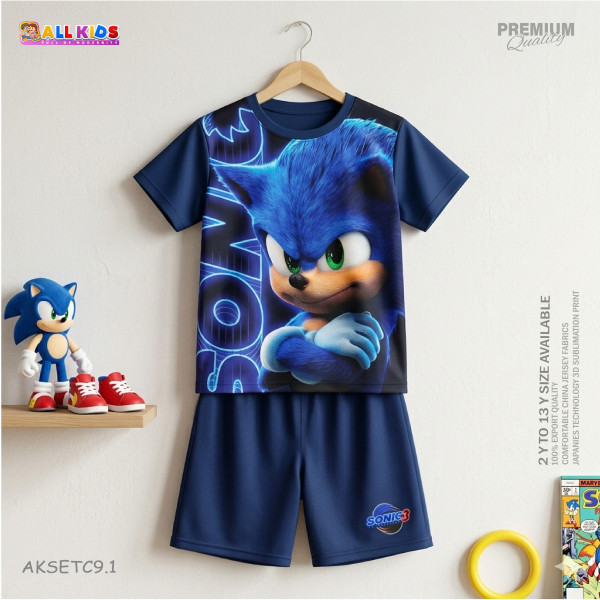  T-shirt & half pant set sonic navy design-AKSETC9.1