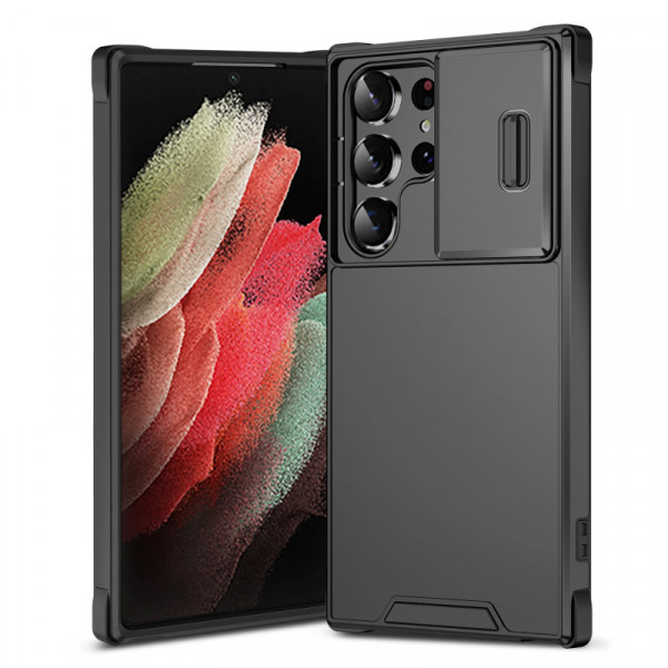 Luxury Window Sliding Camera Protect Cover Design PC + TPU Phone Case For Samsung Galaxy Ultra Series