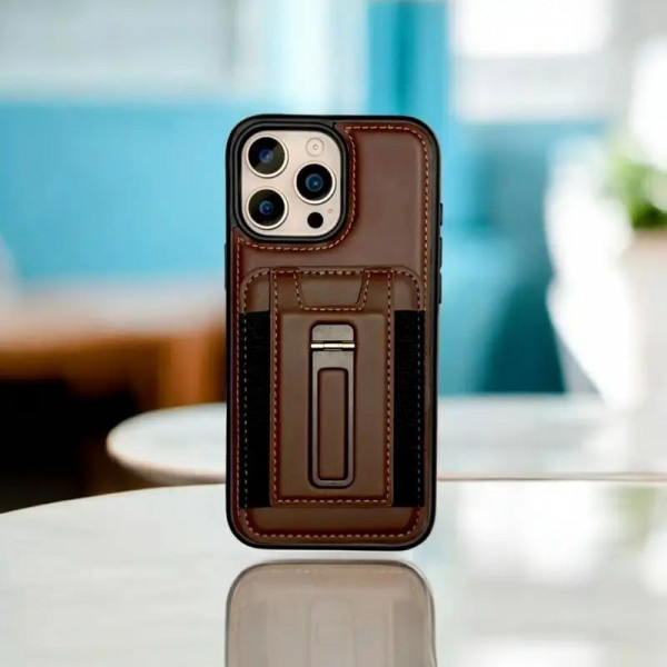 Wallet Card Slot Magnetic Leather Case For iPhone Holder Hollow Logo Back Cover