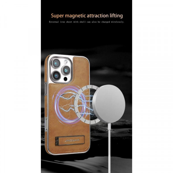 Jinduka Premium PU Leather Magsafe Supported Kickstand Hard Case For iPhone