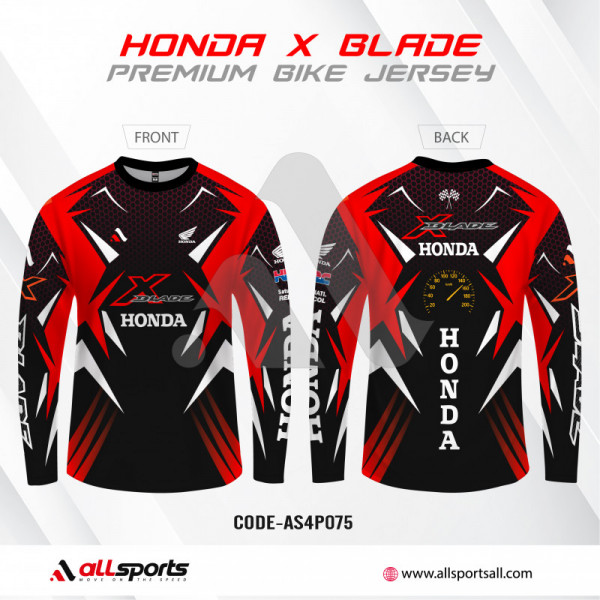 Honda X-Blade Red Bike Full Sleeve Four Part Sublimation Print For Premium Bike T-Shirt - AS06