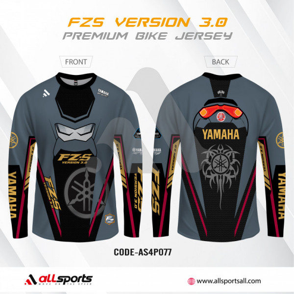 Yamaha Fz-S Version 3 Gray Bike Full Sleeve Four Part Sublimation Print For Premium Bike T-Shirt -AS17
