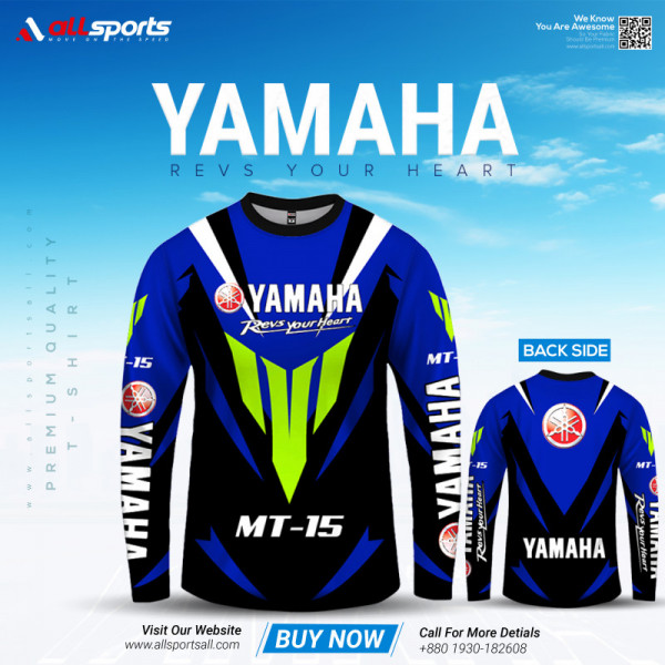 Yamaha MT-15 Blue Bike Full Sleeve Four Part Sublimation Print For Premium Bike T-Shirt -AS13