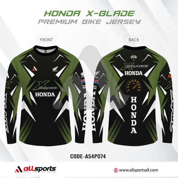  Honda X-Blade Green Full Sleeve Four Part Sublimation Print For Bike T-Shirt -AS4P074