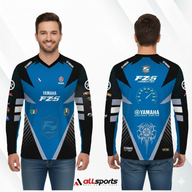 Yamaha Fzs Version-2.0 Blue Full Sleeve Four Part Sublimation Print For Bike T-Shirt -AS4P069   