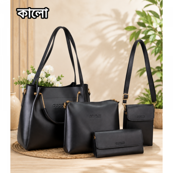 4pcs Combo Women Best Leather Tote Bag(Black) 