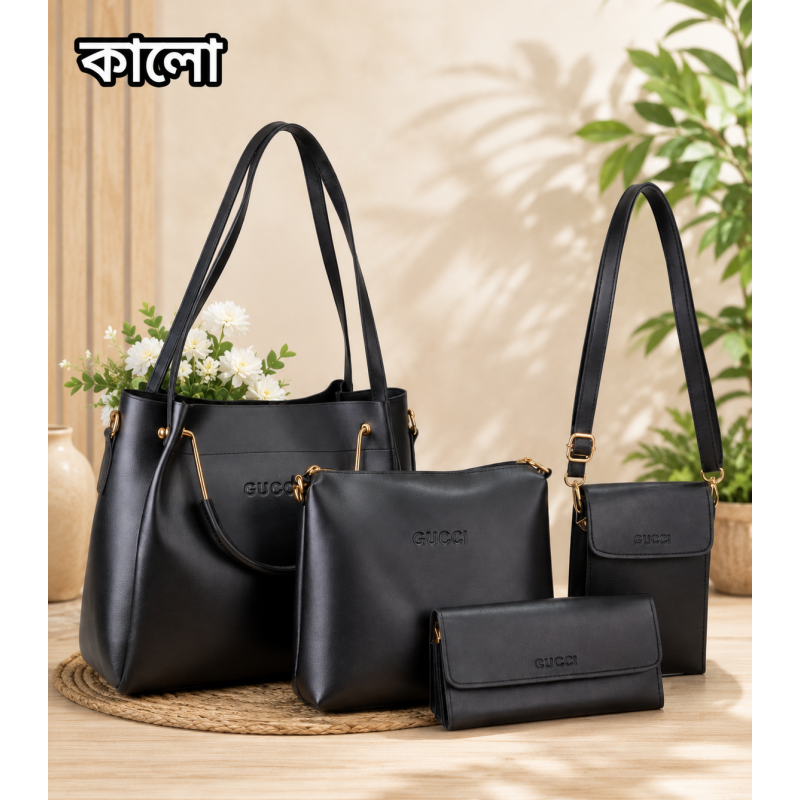 4pcs Combo Women Best Leather Tote Bag(Black) 