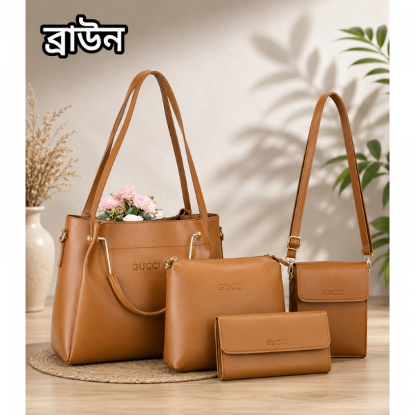 4pcs Combo Women Best Leather Tote Bag(Brown) 
