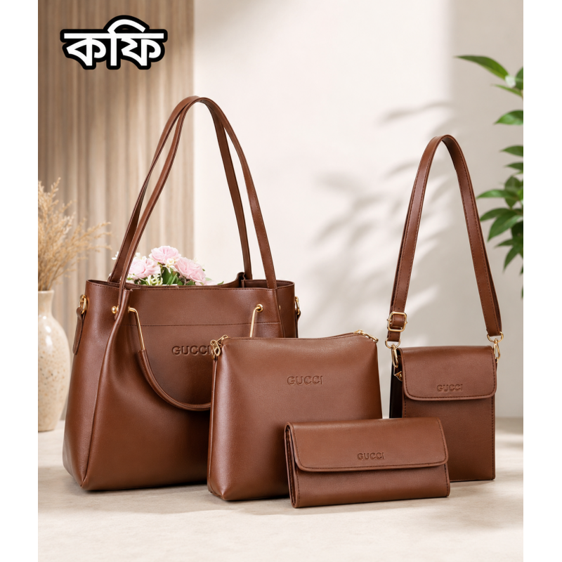 4pcs Combo Women Best Leather Tote Bag(coffe) 