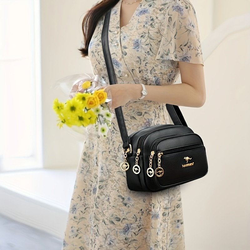 Stylish Women's Crossbody Multi-pocket Soft Leather Handbags (Black)