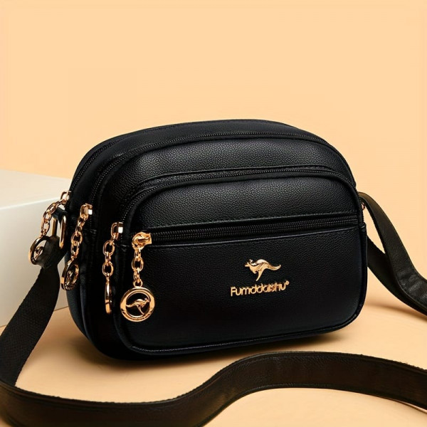Stylish Women's Crossbody Multi-pocket Soft Leather Handbags (Black)