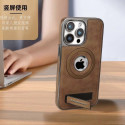Mattel MagSafe JINDUKA  Stand Logo Hole Leather Case PU Leather Electroplated Bezel Case.