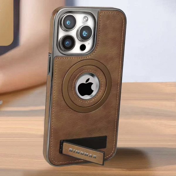 Mattel MagSafe JINDUKA  Stand Logo Hole Leather Case PU Leather Electroplated Bezel Case.আইফোন কভার মোবাইল না 