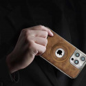 Mattel MagSafe JINDUKA  Stand Logo Hole Leather Case PU Leather Electroplated Bezel Case.